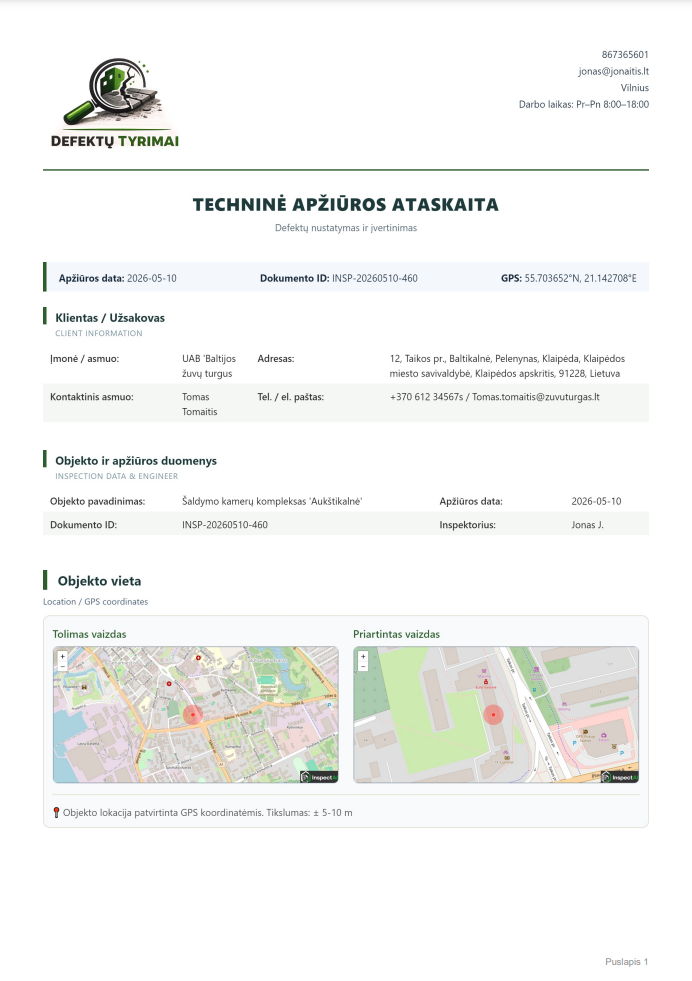Defektu aktas PDF pavyzdys – 1 puslapis